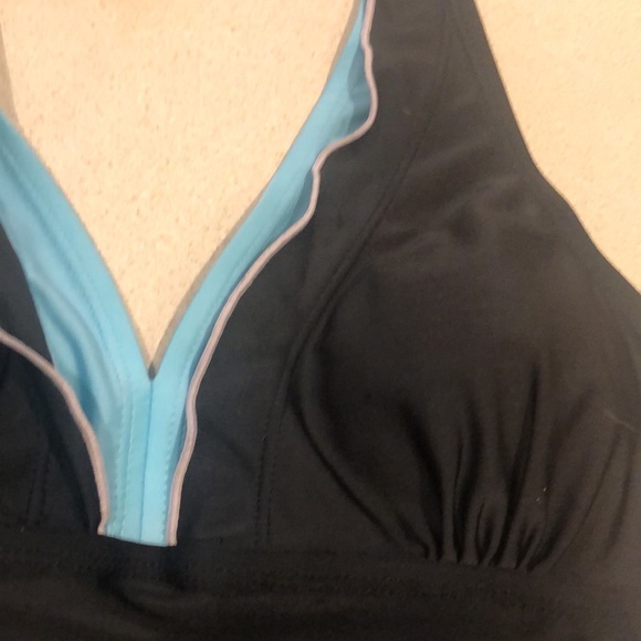 EKOUEAR HALTER TANKINI TOP BLACK WITH BLUE RUFFLE TRIM SIZE SMALL NEW WITH TAGS - Picture 5 of 12